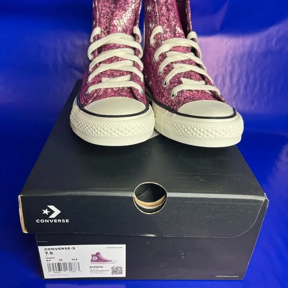 Wmns Converse Chuck Taylor All Star Hi Purple Glitter Shoe / A11137C / Size 7.5 - Picture 4 of 5